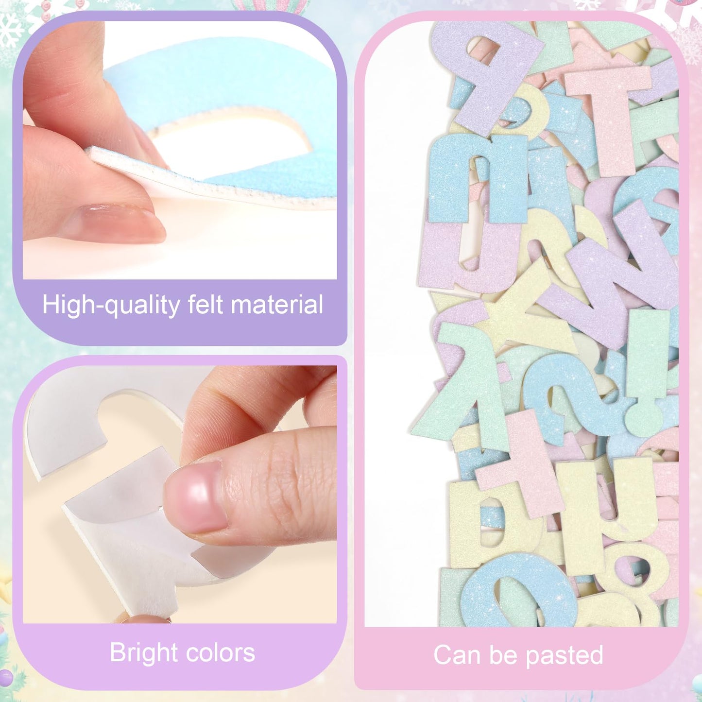 Breling 310 Pieces Felt Letter Bulletin Board Letters Sticker with Number 2" Bulk Self Adhesive ABC Upper Lowercase Sticky Letter for Xmas Gift Bulletin Board Classroom (Macarons Color)