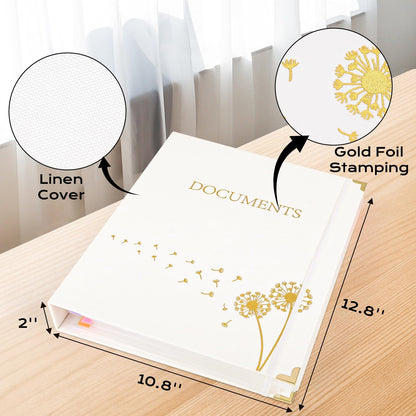 XKDOUS Aesthetic Document Organizer Linen Folio Folders with Pockets, 3-Ring Accordion Storage Binders Expanding File Folder for Important Papers, Documents and Files