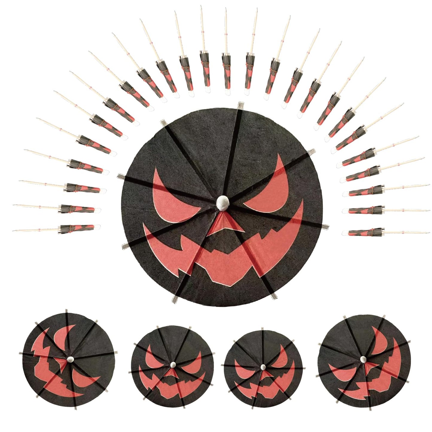 140 Pcs Halloween Pumpkin Cocktail Drink Umbrella Picks, 4 Inch Spooky Paper Toothpicks with Pumpkins Cocktail Umbrellas Fruit Dessert Cupcake Topper Sticks for Halloween Party Decorations (Black)