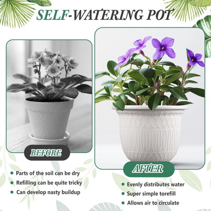 Romooa 1 Set African Violet Pots Self Watering, 7 Inch White Ceramic Dolomite Clay, Easy Effortless Planter Pot for Indoor Plants Herbs Flowers Orchids Succulent, Ideal Gifts, Plant Not Included