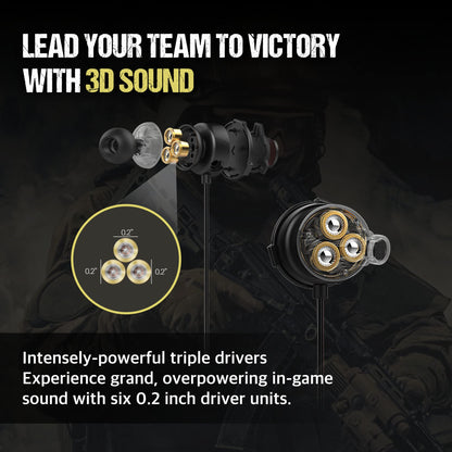 SOUND PANDA SPE-G9 Plus+ Gaming Earbuds Triple Driver 3.5mm with Dual Microphone | Wired Earbuds with 1.5m Cable | for PC, Mobile, Xbox, PS5, PS4, Switch | in-Ear Gaming Headset (Black)