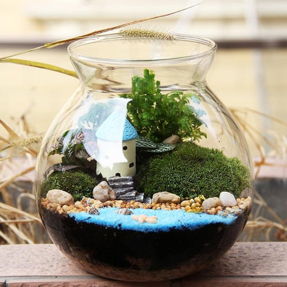 DOERDO Desktop Fish Bowl Landscape Bottle Mini Glass Terrarium Clear Glass Small Fish Tank for Small Betta Fish Plants, 7x5.9 Inch