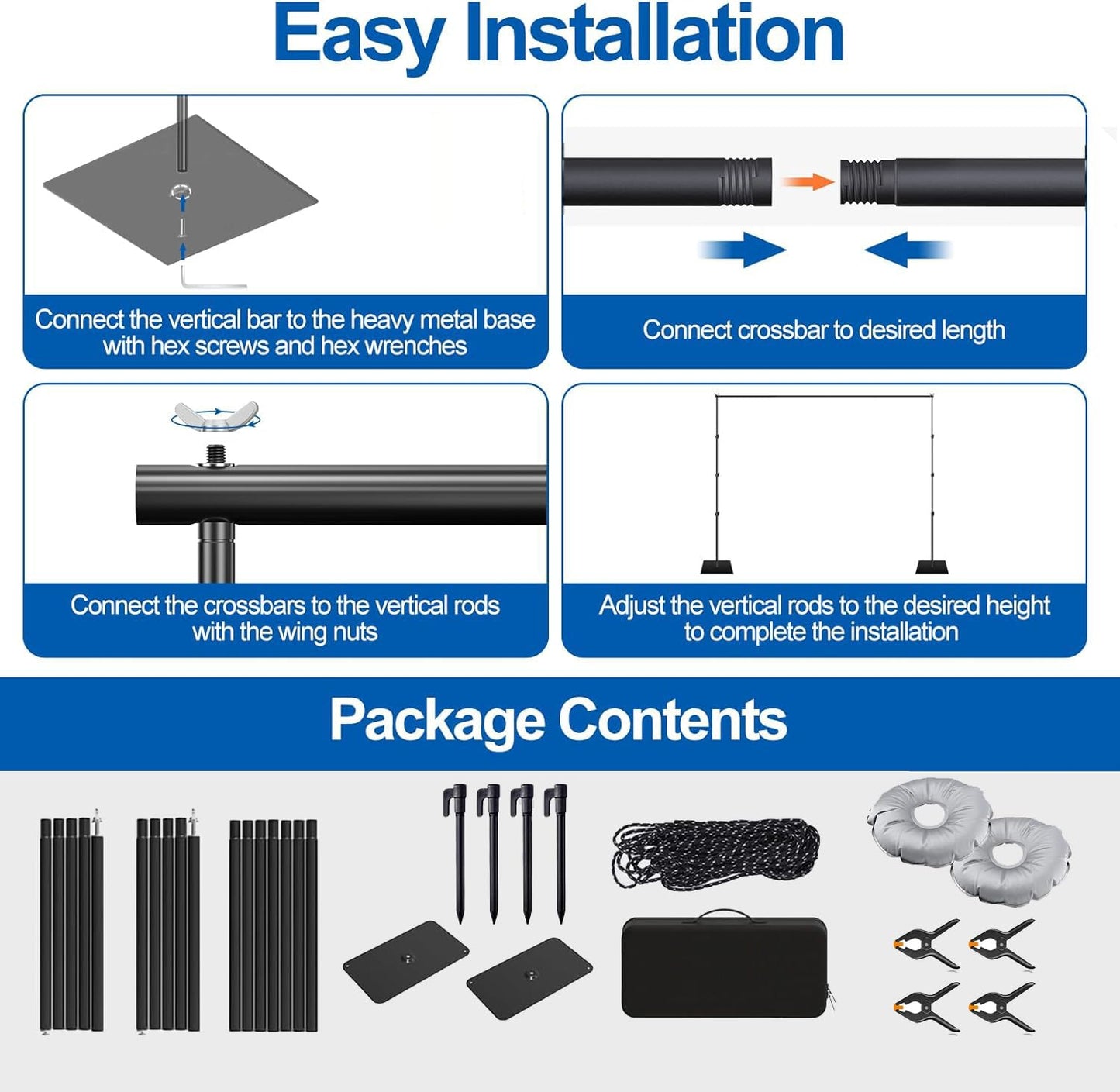 20x7.5ft Adjustable Backdrop Stand Support System Kit, Professional Photo Video Studio Background Stand with Adjustable Width & Height, for Studio, Wedding, Party, Outdoor Shooting