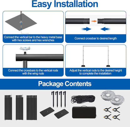 20x7.5ft Adjustable Backdrop Stand Support System Kit, Professional Photo Video Studio Background Stand with Adjustable Width & Height, for Studio, Wedding, Party, Outdoor Shooting