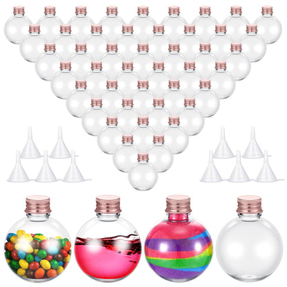 FoldTier 48 Pcs Plastic Potion Bottles with Caps 3.4 oz Round Sand Art Bottles Spherical Clear Plastic Containers Cocktail Ornament Balls for Party Favor(Rose Gold,Aluminum Cap)