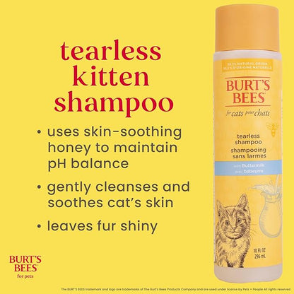 Burt's Bees for Pets Tearless Kitten Shampoo with Buttermilk and Honey, 99% Natural Origin Gentle Cat Shampoo for Sensitive and Itchy Skin, pH Balanced and Fragrance-Free, 10 Fl Oz - 2 Pack