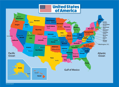 3 Pack - USA & World Map for Kids + Solar System Poster Set (LAMINATED, 18" X 24")