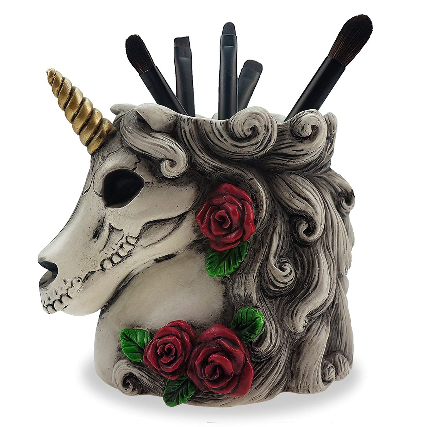 Cyborpon Gothic Unicorn Makeup Brush Holder Skull Gift for Women Adults Pen Organizer Halloween Decor Day Dead Goth Accessory