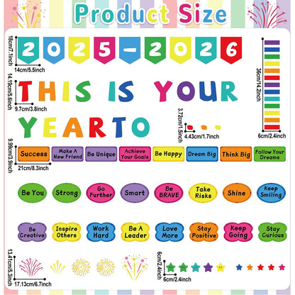 New Year Bulletin Board Set This is Your Year to 2025-2026 Bulletin Board Decorations Inspirational Motivational Paper Cutouts Welcome Back to School Party Classroom Wall Door Decor Supplies