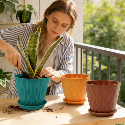 YNNICO 6 inch Plant Pots, 6 Pack Flower Pots Outdoor Indoor, Planters with Drainage Holes and Tray Saucers-Multicolor