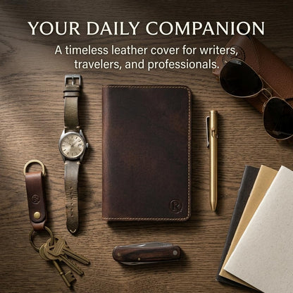 Rustique Leather Field Notes Cover Collection - Refillable Travel Journal & Notebook Organizer with Card Slots - Handmade Full Grain Leather (Curved Pocket Set - Smoky Bourbon)