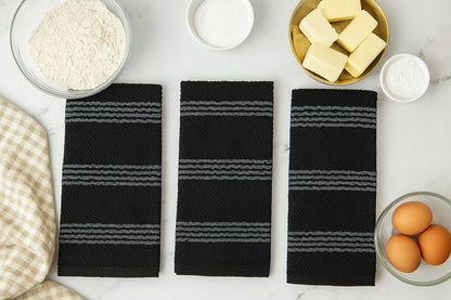 Serafina Home Black Kitchen Hand Dish Towels: Oversized 18" x 28",100% Cotton Soft Absorbent Dish Cloths for Cleaning Drying, Set of 3 Multipurpose for Everyday Use