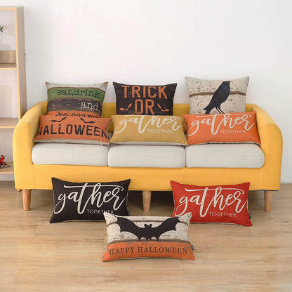 TRENDIN Vintage Halloween Pillow Cover, 18x18 inch Farmhouse Orange and Black Crow Square Throw Pillowcase Home Chair Office Linen Cushion Cover for Sofa Couch PL726TR
