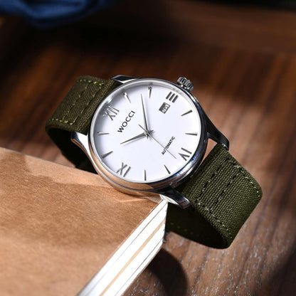 WOCCI 18mm Watch Band, Canvas Fabric, Quick Release, Replacement Strap, Black Buckle (Army Green)