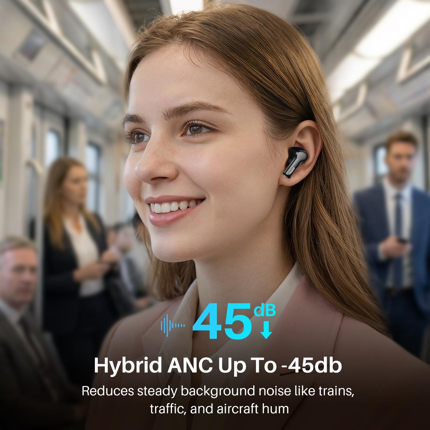 TOZO Hybrid Active Noise Cancelling Wireless Earbuds with 6 Mics AI Clear Call Ear Buds 68H Playtime with LED Display 32 Preset EQs via APP Bluetooth 5.3 IPX8 Waterproof in Ear Headphones