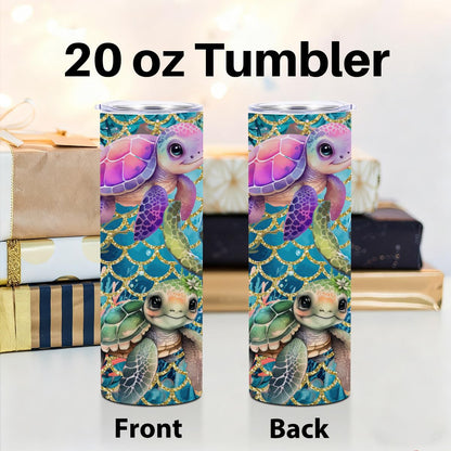 Cute Sea Turtle Decor Tumbler, 20 oz Tumbler, Insulated Coffee Mug, Stainless Steel Thermal Cup with Lid, Vacuum Travel Cup, Friendship Christmas Birthday Sea Turtle Gifts for Women Men Girls Boys