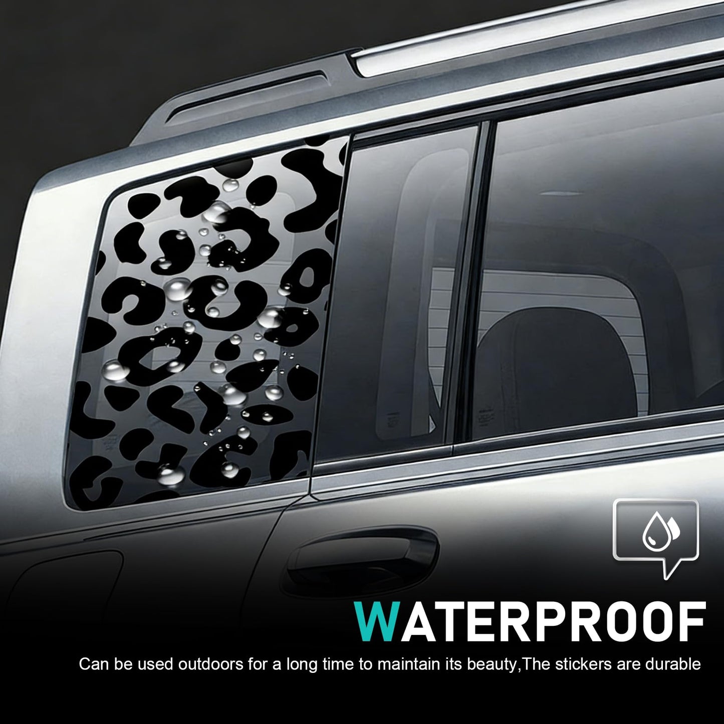 Qurbuns Car Window Decals, Waterproof Self-Adhesive Side Window Leopard Sticker, Car Body Side Styling Sticker with Installation Tools, Universal for Most Cars (Black)