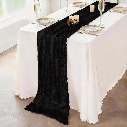 3 Pcs Black Cheesecloth Table Runner 35"×120" - 10FT Halloween Gauze Sheer Table Runner,Boho Rustic Table Runner,Table Decorations for Graduation, Birthday, Holiday Decor