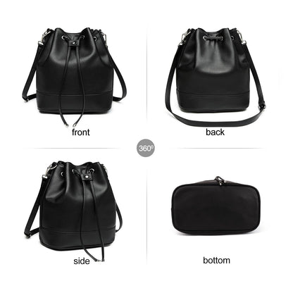AFKOMST Leather Bucket Bags and Drawstring Crossbody Purse for Women Medium Tote and Hobo Handbags with 2 Shouder Straps