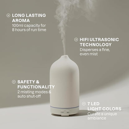 Cliganic Serenity Essential Oils Diffuser Set – Aromatherapy Humidifier with LED for Home, Office & Bedroom Includes Frankincense, Lavender, Grounded & Sleep Essential Oils Christmas Gift Kit