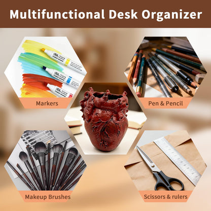 MealFlow Pro Anatomical Heart Pencil Holder, Resin Organ-Shaped Pen Cup Desk Organizer Decor, Makeup Brush Holder, Compact Desk Accessories Gift, Pen Holder for School, Office(RED)