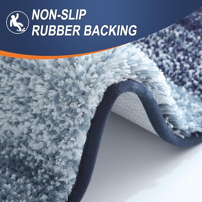 OLANLY Bathroom Runner Rugs Mat 47x20, Extra Soft Absorbent Microfiber Bath Rugs, Rubber Backing, Quick Dry, Washable Long Bath Mats for Bathroom, Tub and Shower, Home Decor Accessories, Airy Blue
