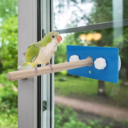 Hypeety Bird Parrot Stand Perch Shower Perch Standing Toy Portable Suction Cup Parrot Bath Stands Suppllies Holder Platform Parakeet Window Wall Hanging Play (2 Suction Cups Wood)