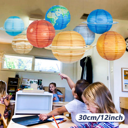 JIEFULL 8 Pcs Solar System Planet Paper Lanterns, 12 Inches Large Paper Lantern Planets Hanging Lanterns Space for The Room Ceiling Classroom Birthday Party Decorations