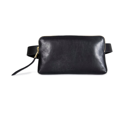 AllSaints Women's Leather Zip Belt Bag, Removable Zip Pouch for Hands-Free Carrying, 25 MM, Large/X-Large, Black