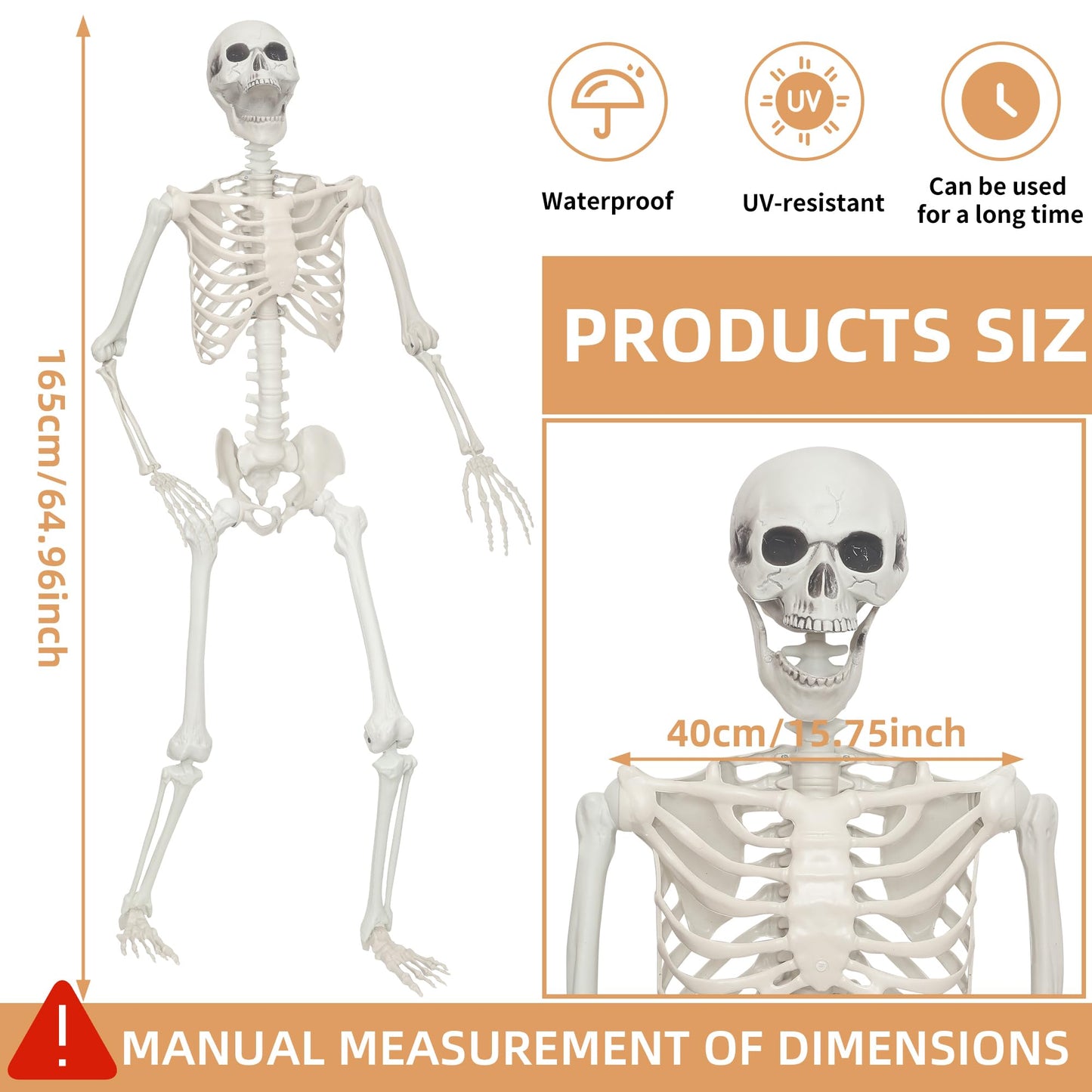 Lodou 2 Pack 5.4ft/165cm Life Size Skeleton Halloween Skeletons,Full Body Human Bones with Movable Joints for Indoor Outdoor Halloween Decor