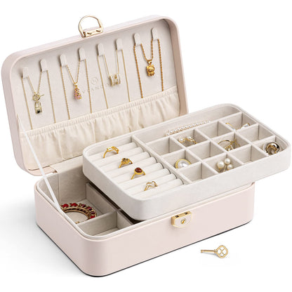 Vlando 2-Layer Jewelry Box,Valentines Day Gifts for Her Jewelry Organizer for Women Removable Jewelry Tray for Earrings Necklace,Gift Ideas,Birthday Graduation Gifts Apricot Pink