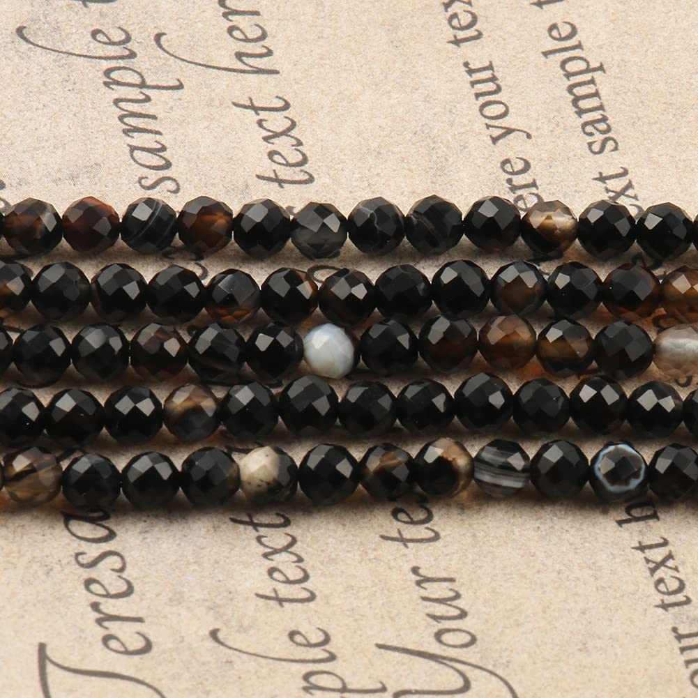 Song Xi 180pcs 2mm Natural Black Striped Agate Gemstone Beads Faceted Round Loose Stone Beads for Jewelry Making