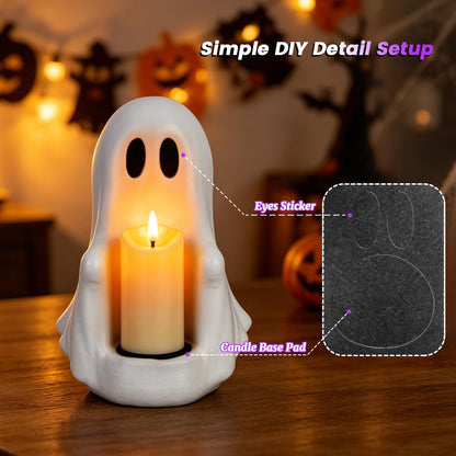 flashtoss Halloween Decorations Ghost Figurine Candle Holder, Cute Spooky Plastic Ghost Decor for Halloween Party Tabletop Home Indoor Decoration