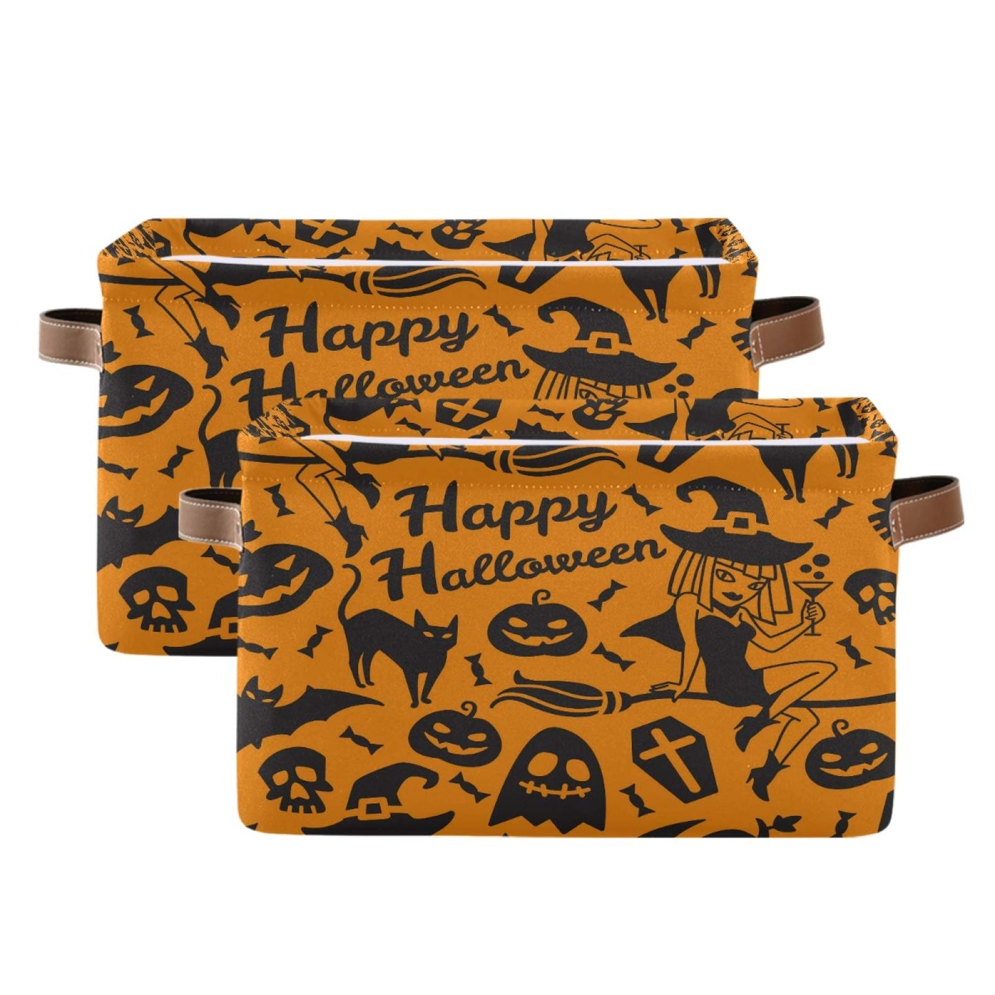 AUUXVA Storage Basket Happy Halloween Pumpkin Witch Storage Cube Box Durable Canvas Collapsible Toy Basket Organizer Bin with Handles for Shelf Closet Bedroom Home Office