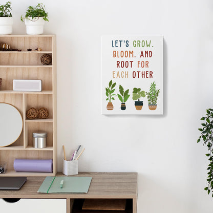 TAZSWDMM Boho Inspirational Classroom Framed Canvas Wall Art Posters, Let's Grow Root for Each Other Motivational Wall Art Prints for Classroom Kids Bedroom Playroom Decor, 11x14 Inch