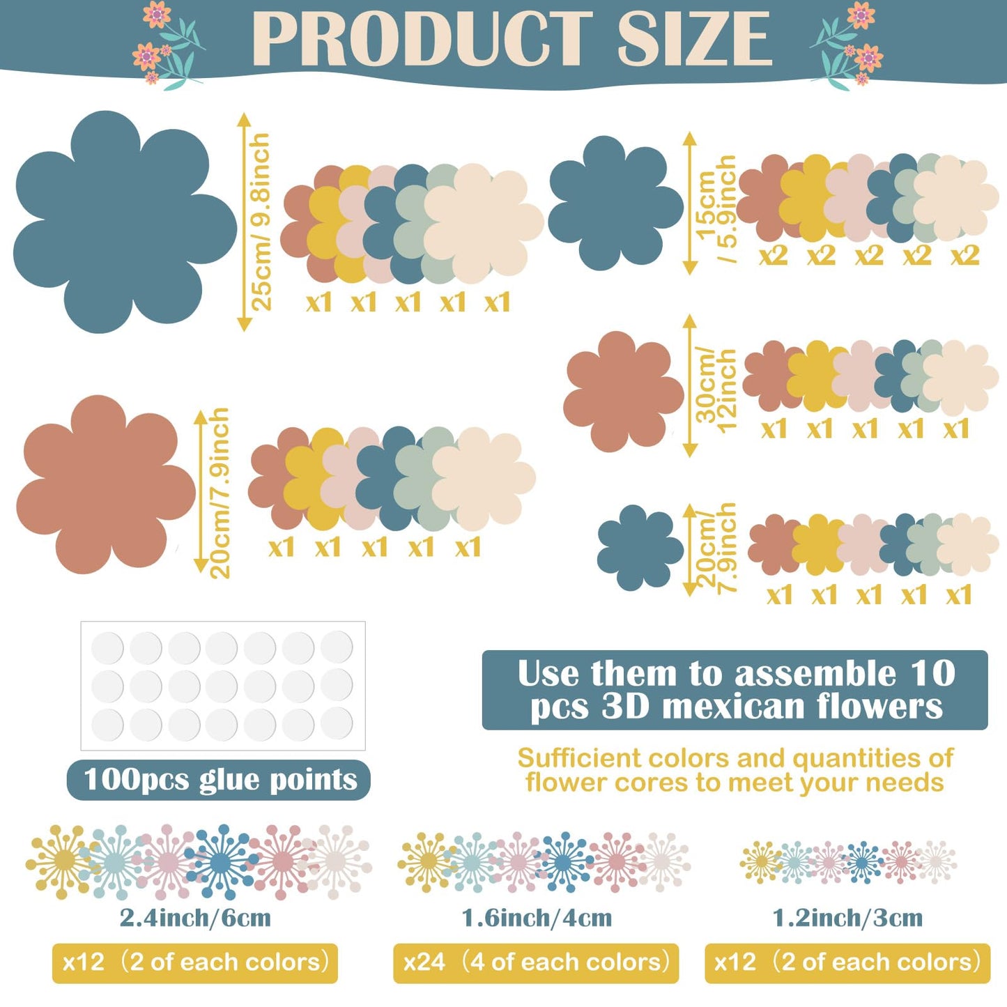 Mooliwe Paper Flowers Decorations for Wall DIY 3D Paper Bulletin Board Mexican Flowers Backdrop Decoration for Classroom Back to School Holiday Party(Morandi,12 Set)