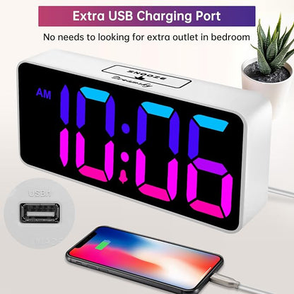 DreamSky Large Digital Alarm Clock Big Number for Seniors/Visually Impaired | RGB 9 Inches Desk Clock for Bedroom, Dimmable Jumbo Display, USB Ports, Loud Alarm for Heavy Sleepers, Adjustable Volume
