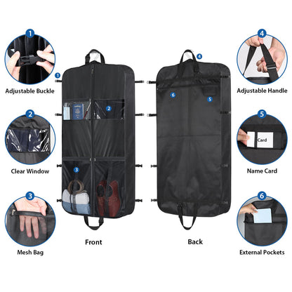 Zilink 48 Inch Garment Bags for Travel Heavy Duty Travel Suit Bag for Men Women with Buckles & Shoulder Strap Garment Bags for Hanging Clothes, Black