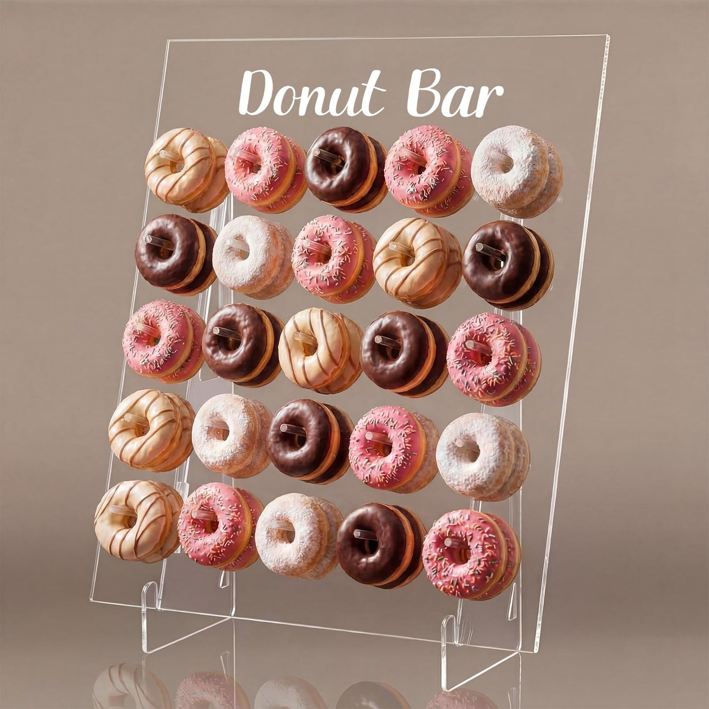 Vicenpal 1 Pack Large Donut Wall Display Stand Holds 50 Donuts Clear Acrylic Board Display Reusable Bagels Holders for Party Wedding Baby Shower Birthday Holiday Festival Decor, 22" L x 8" W x 28" H