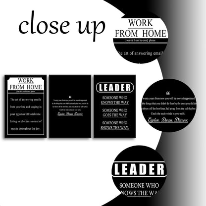 YSPCSUN Triptych Wall Decor Inspirational Posters for Office, Black White Work from Home Leader Quote 3 Panel Canvas Prints for Home Office Dorm Workspace, 48x24 Inch Display
