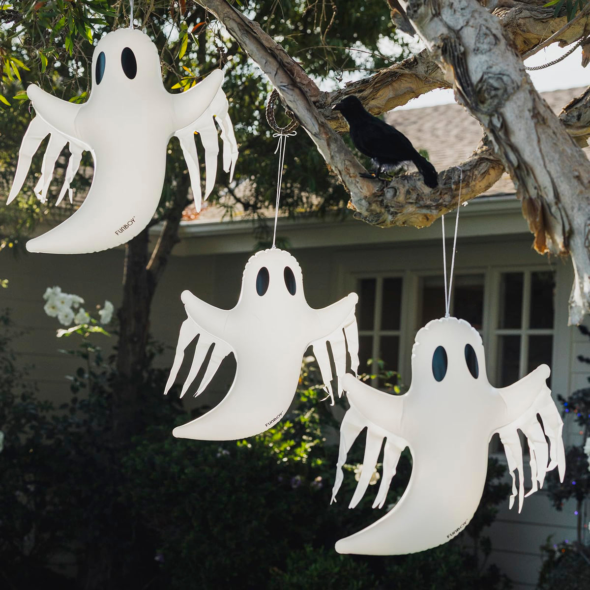 FUNBOY Hanging Ghost Halloween Décor (3 Pack) – Includes Suction Cups & Hangers, Indoor/Outdoor Spooky Decorations