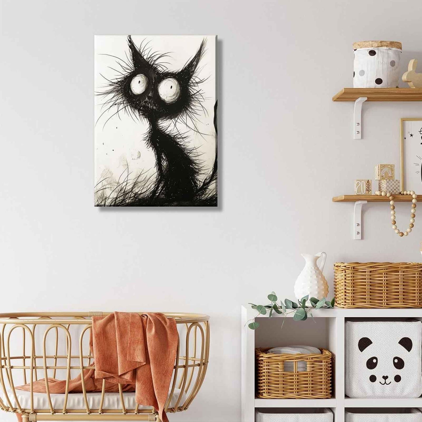 Funny Black Cat Canvas Wall Art Gothic Spooky Feline painting Decor Pictures Halloween Creepy Black And White Art Cat Posters Prints for Cafe Bar Living Room Restaurant Bedroom Decoration