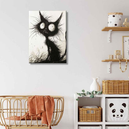Funny Black Cat Canvas Wall Art Gothic Spooky Feline painting Decor Pictures Halloween Creepy Black And White Art Cat Posters Prints for Cafe Bar Living Room Restaurant Bedroom Decoration