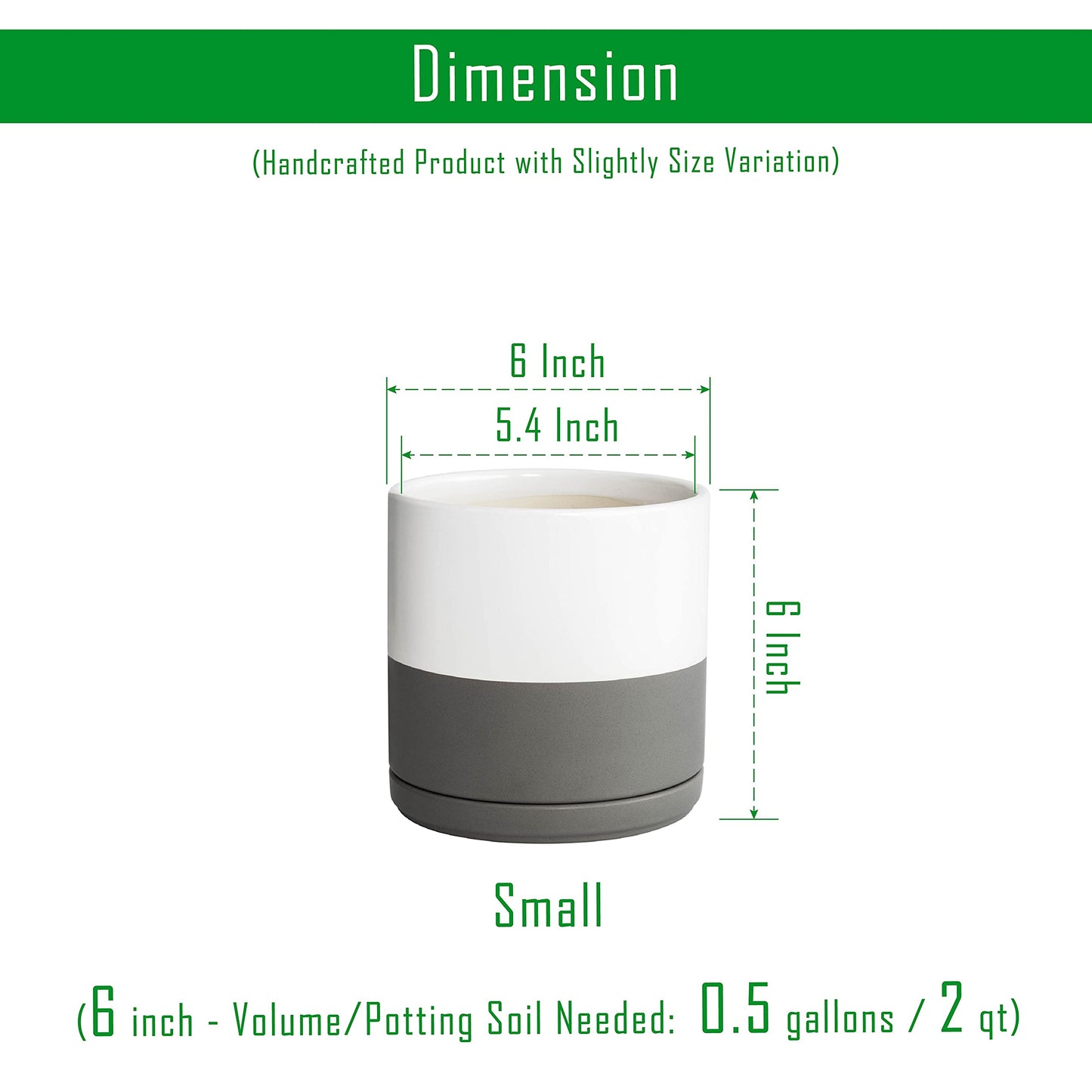 D'vine Dev Set of 2 Plants Pots, 6 Inch Ceramic Planter Pot for Plants with Drainage Hole and Saucer, White-Grey/Black-Tan, 94-V-C-C