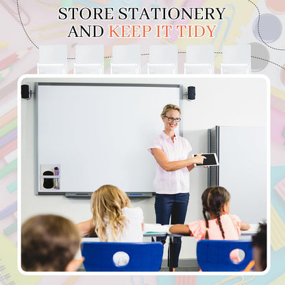 Sherr 6 Pcs 6 Pcs Magnetic Pockets Pen Marker Holders for Classroom Whiteboard 4.7 x 6.5 Magnetic Clear File for Fridge Locker Dry Erase Marker Storage Teacher Supplies (4.7 x 6.5 in,White)