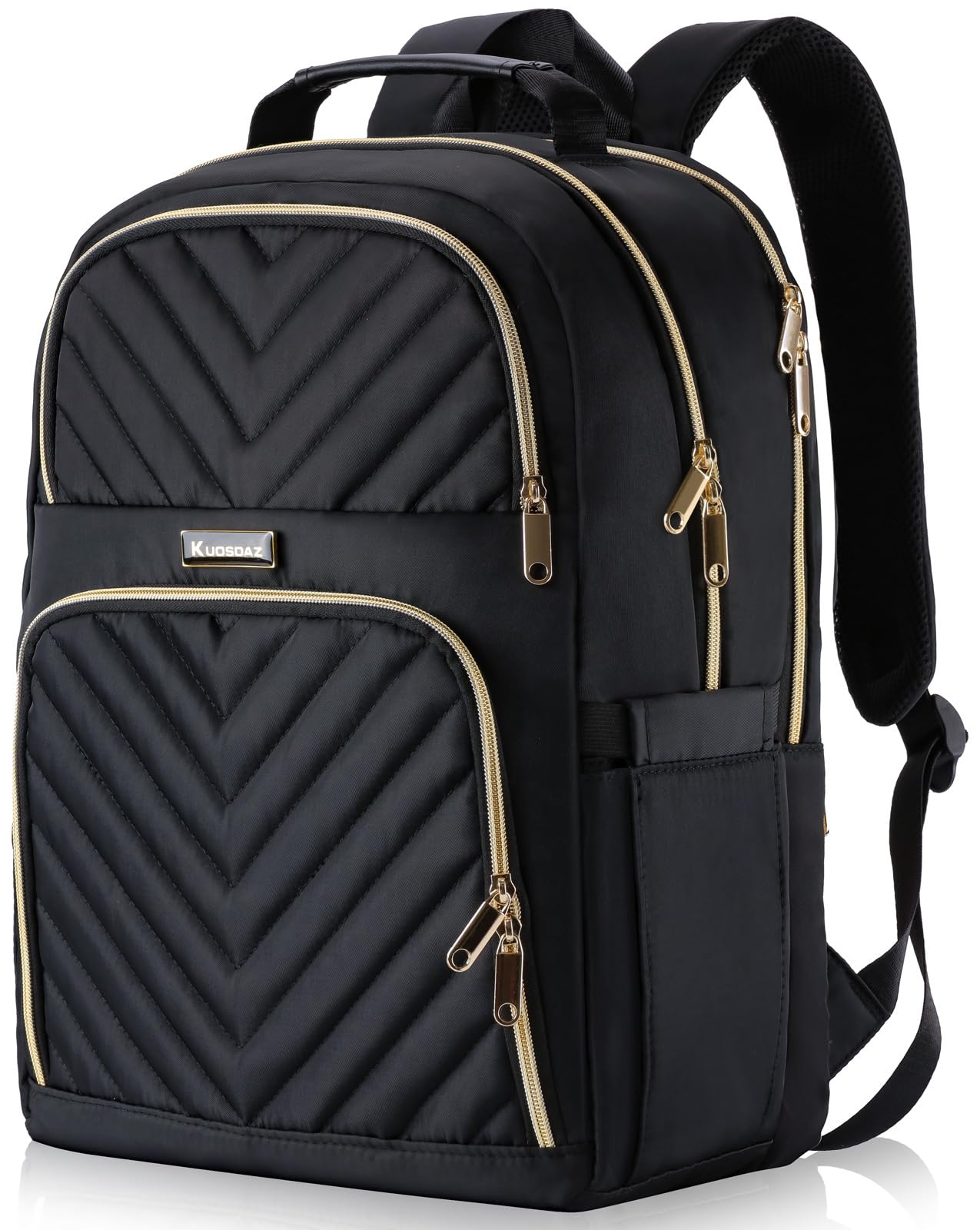 Kuosdaz Laptop Backpack for Women, School Backpack for Teen Girls, 15.6 Inch Quilted Work Backpack Purse, Large Anti-theft Bookbag for Students, Casual Daypacks for Women,Black