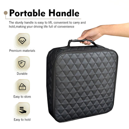 Foelony Car Jumper Cable Bag, 12.6In Leather Waterproof Tools Cable Bag, Portable Car Trunk Storage & Organizer for EV Charging Cord, Hoses, Universal for Road Trip Garage