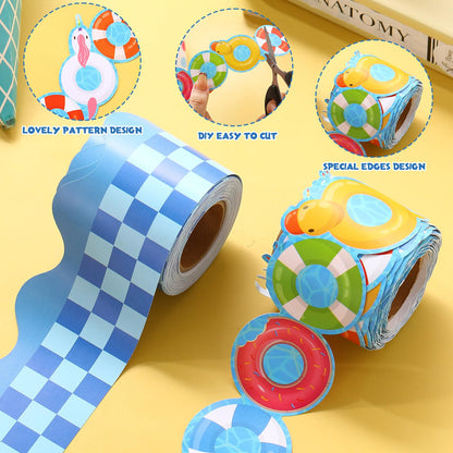 Trandraft 2 Rolls 65.6ft Swimming Bulletin Board Decorations Pool Borders Strips Classroom Decor Back to School Trim Borders for Home Office(Swimming Style)