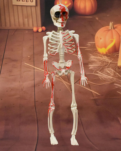 16" Poseable Halloween Skeleton Decor Realistic Bone Textured Plastic with Skull Hook, Hanging Decor for Spooky House & Graveyard Scenes