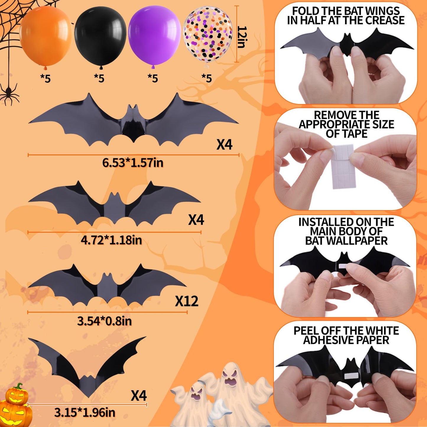 Halloween Birthday Party Decorations, 70PCs Halloween Birthday Decorations Set Including HAPPY BIRTHDAY Banner Bat Stickers Hanging Garland Swirl Streamers Purple Orange Black Balloons Honeycomb Ball